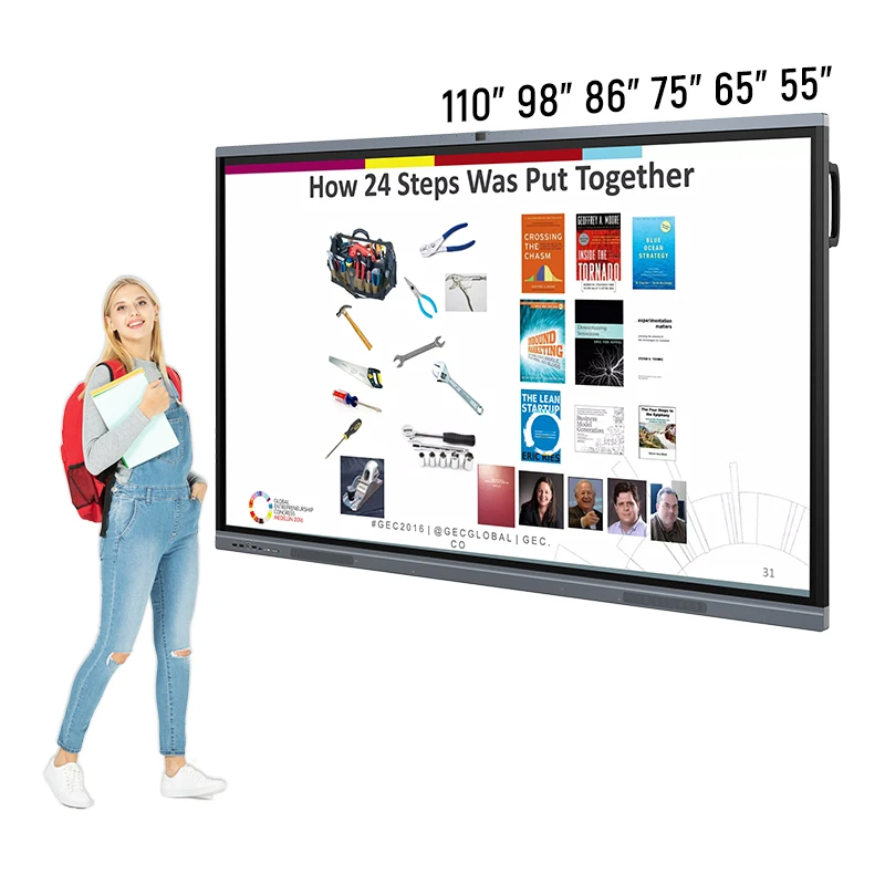 Dual System Android 11 12 13 LED 65 75 86 Inch Interactive Whiteboard Touch Screen 110 Inch Smart Whiteboard For Schools