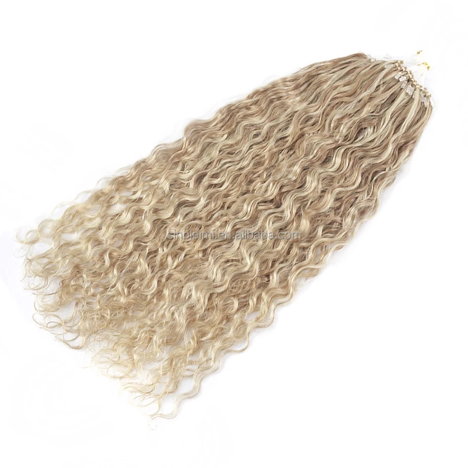 Вьющиеся волосы на микро-петлях человеческие для наращивания натуральные европейские мелирование волос пианино 18/613 микро петли женщин