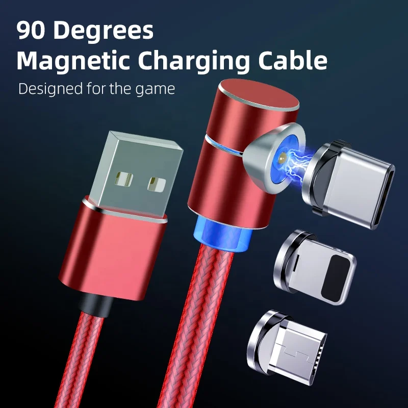 Game Accessories 90 Degree L Shape 3 in 1 Magnetic Mobile Phone Cable USB Magnetic Charger Cable Fast USB Charging Cables USB C