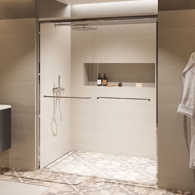 Lifetime Warranty Hotel Frame Frosted Glass Double Sliding Shower Door