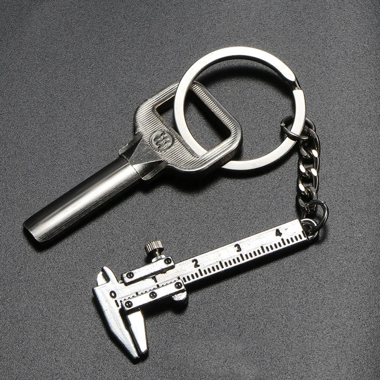 Mini Vernier Caliper Measurement Model Key Chain Zinc Alloy Stylish Silver Key Chain