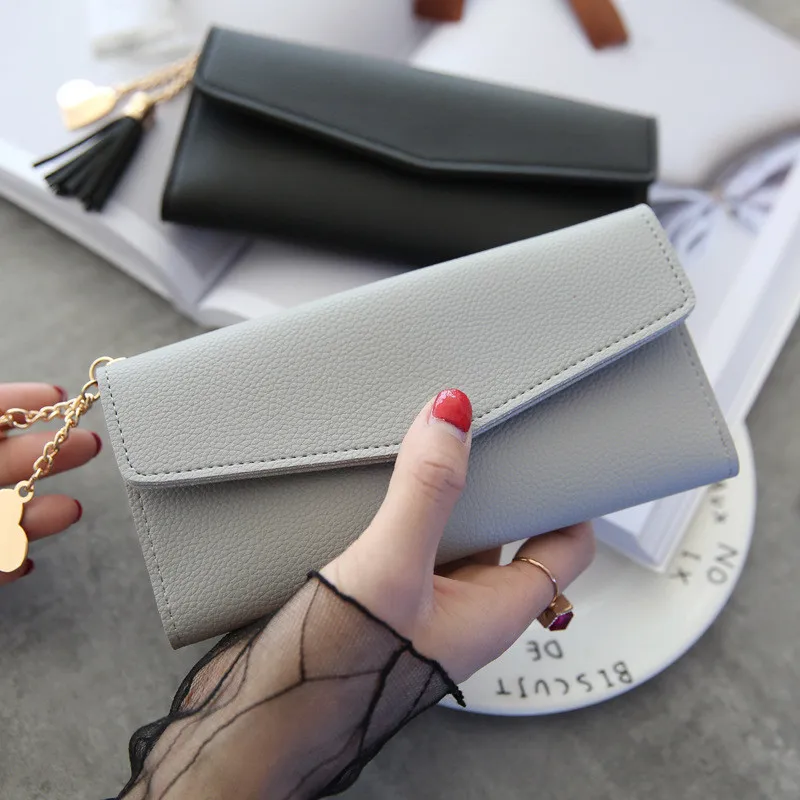 Leather Women Long Zipper Coin Purses Tassel Design Clutch Wallet Female Money Credit Card Holder R0785