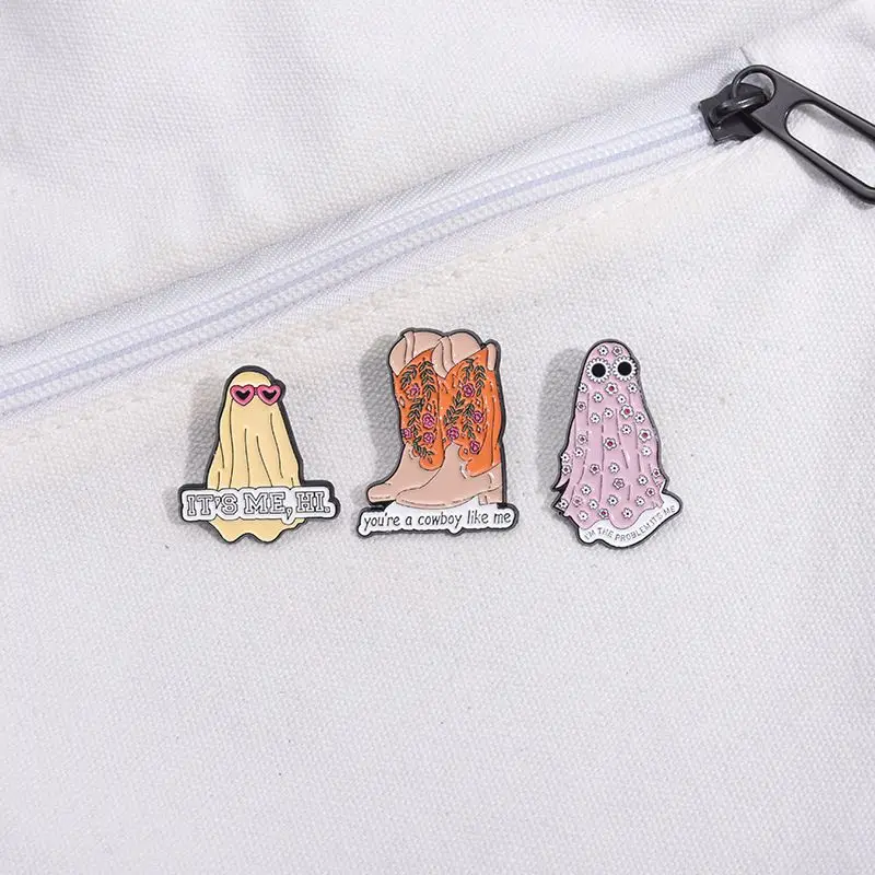 New Hot Selling Wholesale Cartoon Pattern Metal Brooch Cowboy Hat Boots Alloy Drip Oil Badge Accessories