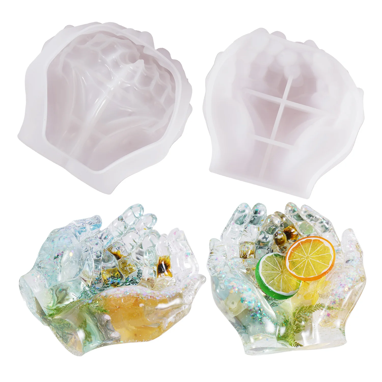 Factory Customized Wholesale DIY Handmade Epoxy Resin Two-hand Dish Ashtray Tray Storage Box Silicone Mold