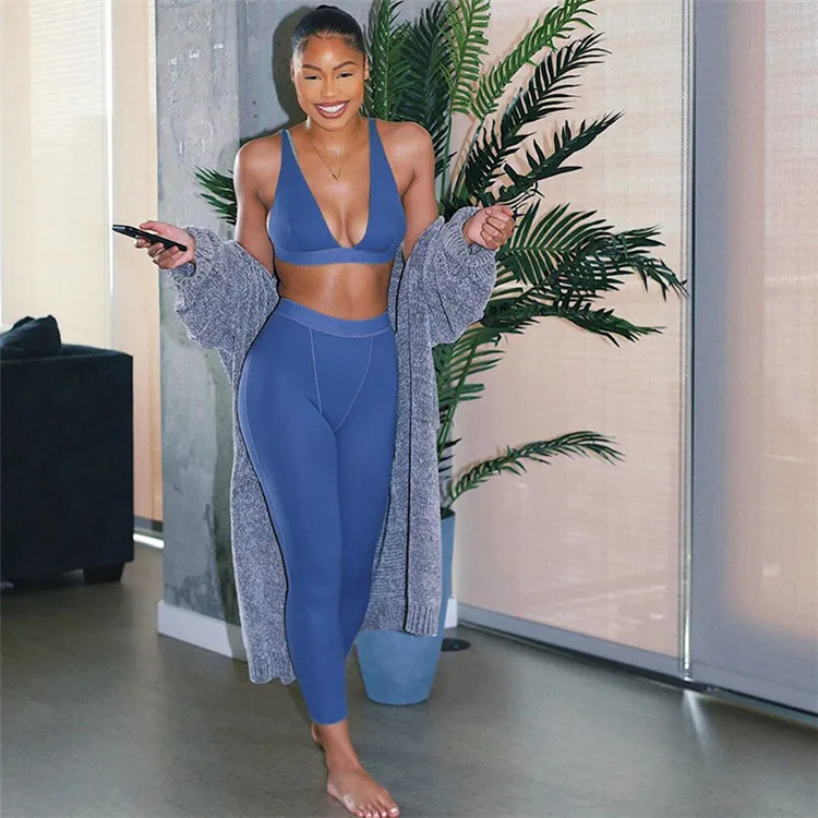 New Arrival Ladies Yoga Tracksuit Sport Tank Tops Ribbed Skinny Summer Women Two Piece Pants Set
