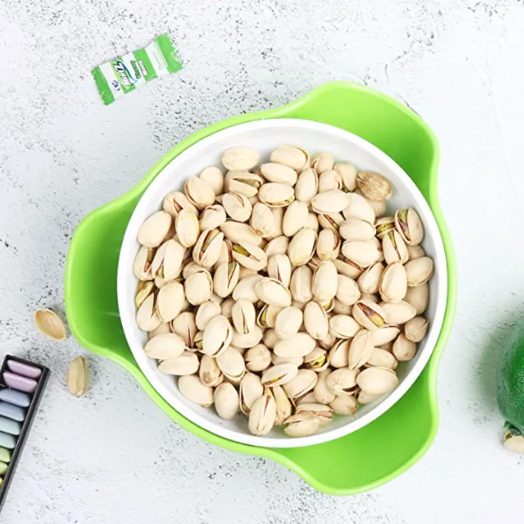 Melamine double dish pistachio nut bowl and snack serving bowl with shell storage