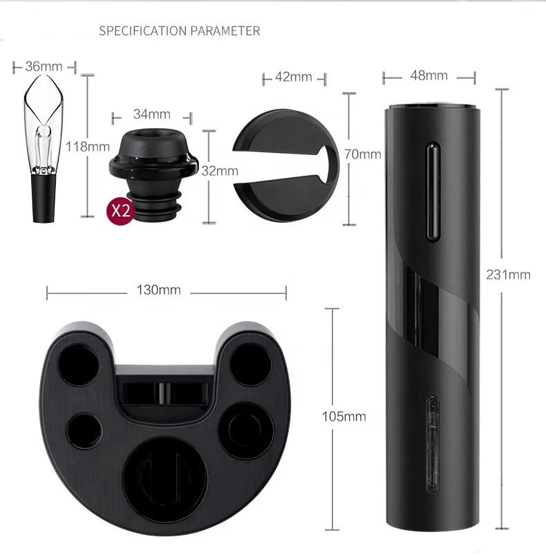 Competitive offer customized color electric wine opener set Luxury Rechargeable  Wine Accessories Bottle Opener  gift  set