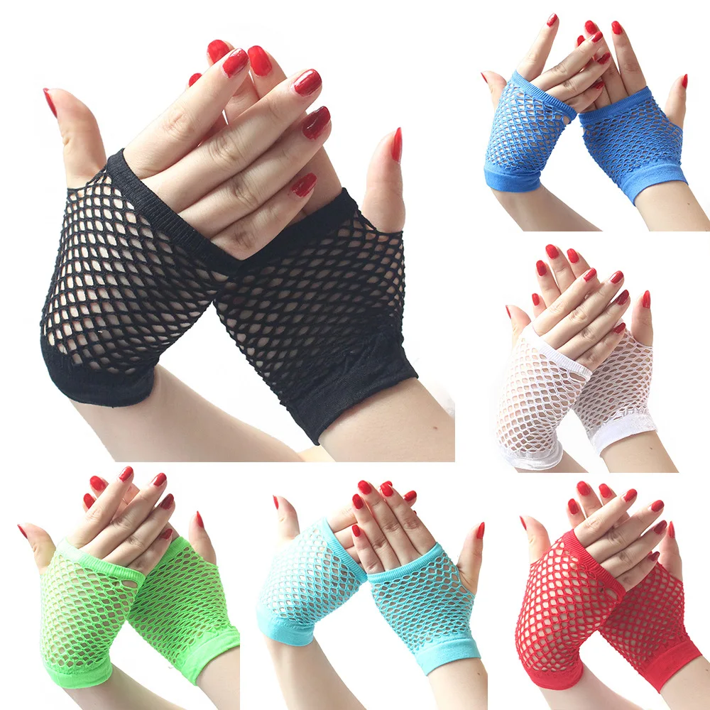 O020 party Short fishnet gloves Multi color sexy elastic gloves Mesh gloves hollow fingerless