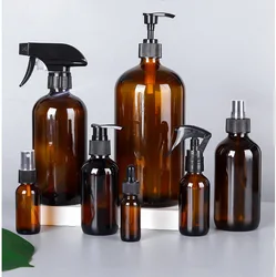 120 ml / 4 oz Amber Boston Round Glass Tincture Bottle with Mini Trigger Spray