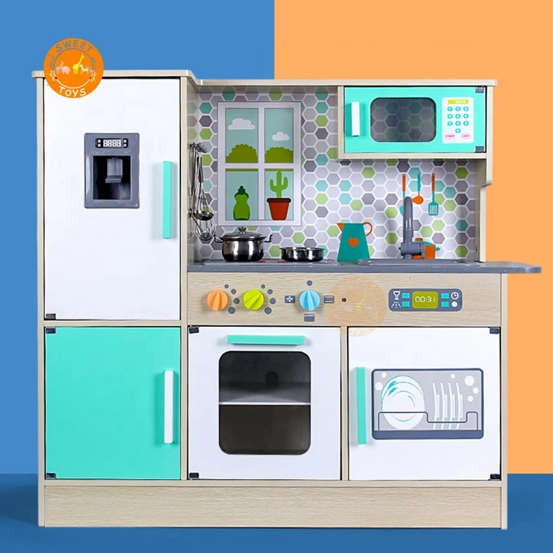 Early educational toy wooden kitchen set toy for kids pretend  play big modern simulation  kitchen toy set for boys and girls