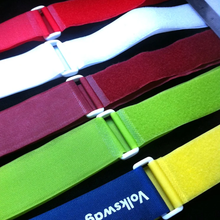 Custom Logo Hook and Loop Luggage Strap with Plastic Buckle Yellow Color Tape Silk Screen Logo Print, Woven Label 100% Nylon