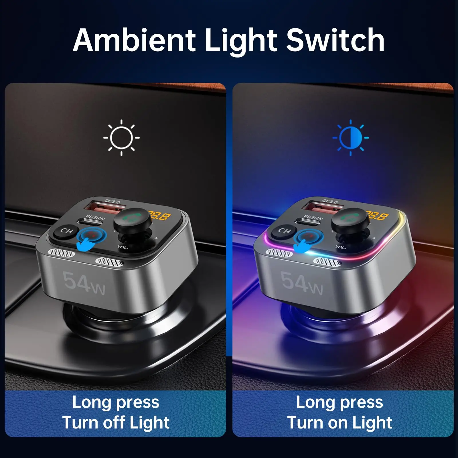 C79 Wireless Car Radio Receiver 54W Fast Charging PD36W QC3.0 Dual Mics HiFi Bass Sound Bluetooth 5.3 FM Transmitter Car Adapter