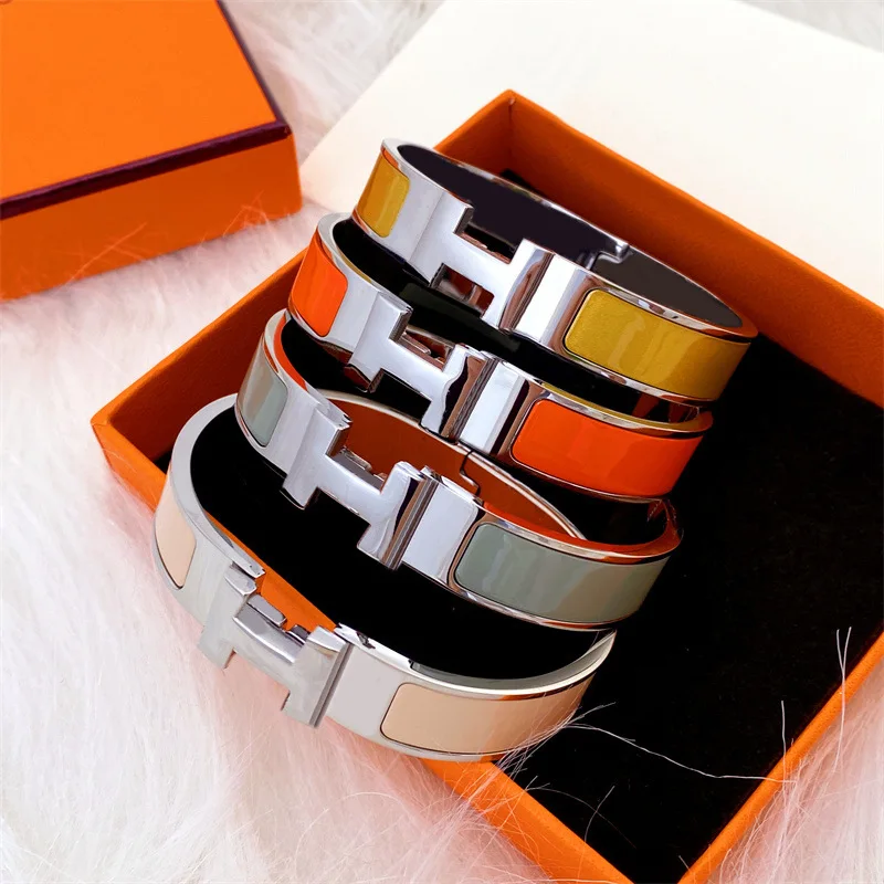 Fashion Stainless Steel H Letter Designer Brand Women Men Enamel Bangle Bracelet