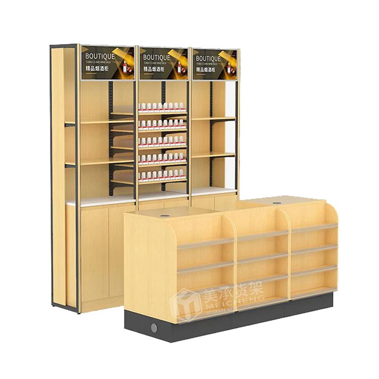 Supermarket Checkout Counter Equipment Shop Cash Counter Fashion Wood Checkout Counter Meicheng