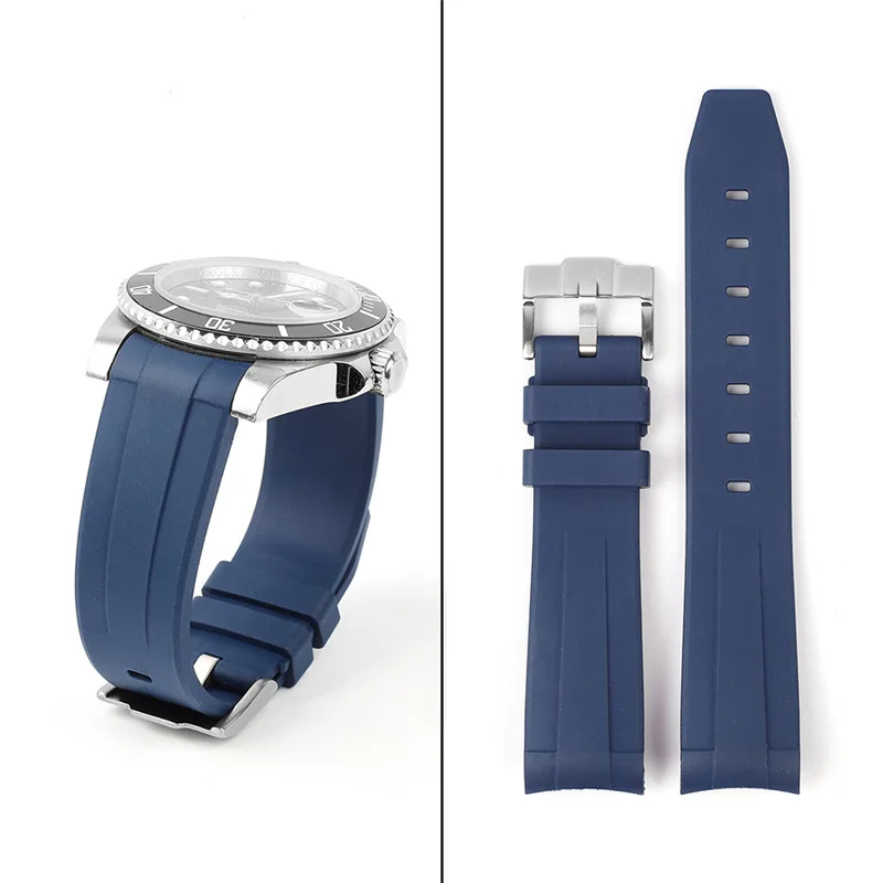 Top Quality Curved End Real Vulcan FKM Fluororubber Wrist Band 20mm Waterproof Rubber Watch Strap