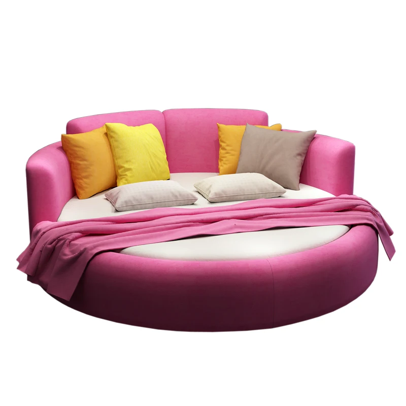 Genuine leather king size round bed double bed wedding bed modern and minimalist home level hotel master bedroom furniture