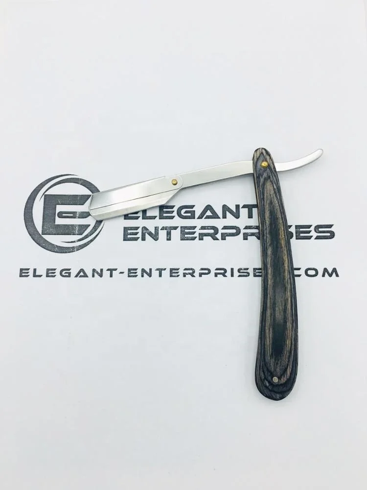 High Quality Straight Shaving Razor with wood handle, Black Pakka wood handle barber razor with custom brand name