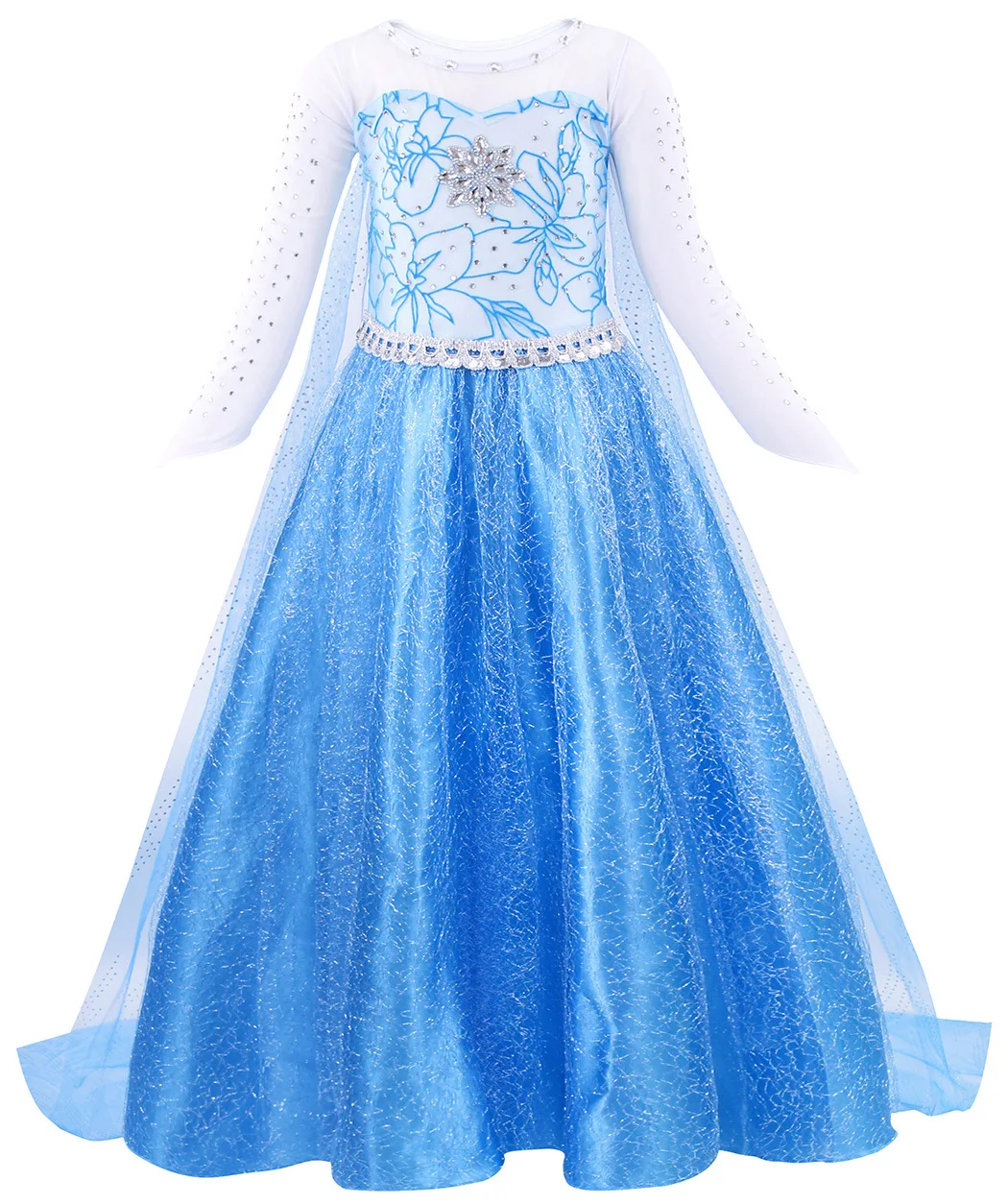 Long Sleeve Elsa Funna Fancy Party Blue Princess Dress Up Anime Costume Cosplay for Girls with Accessories
