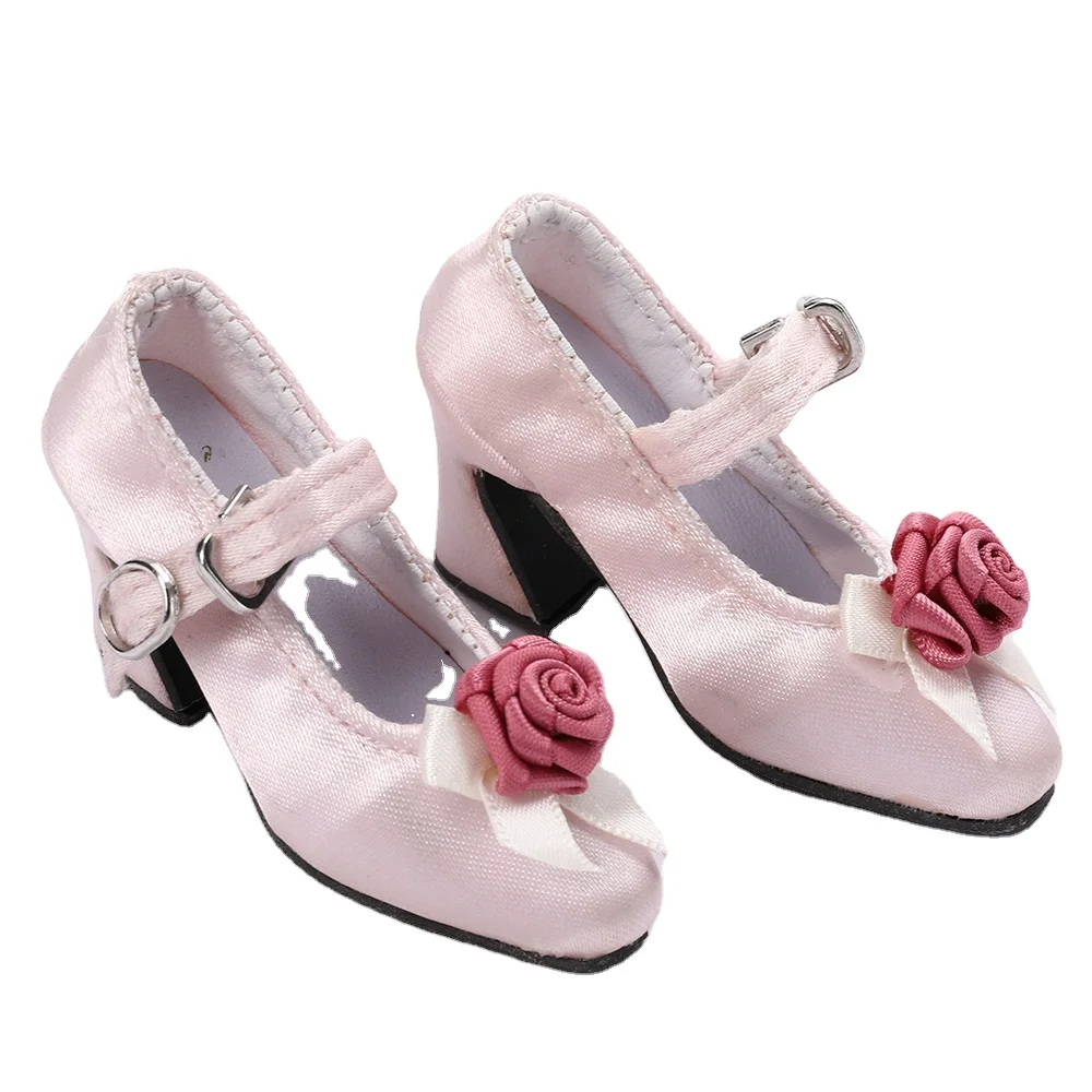 1/3 BJD Doll Shoes Pink 3D Rose Pattern Satin High Heel BJD Doll Shoes