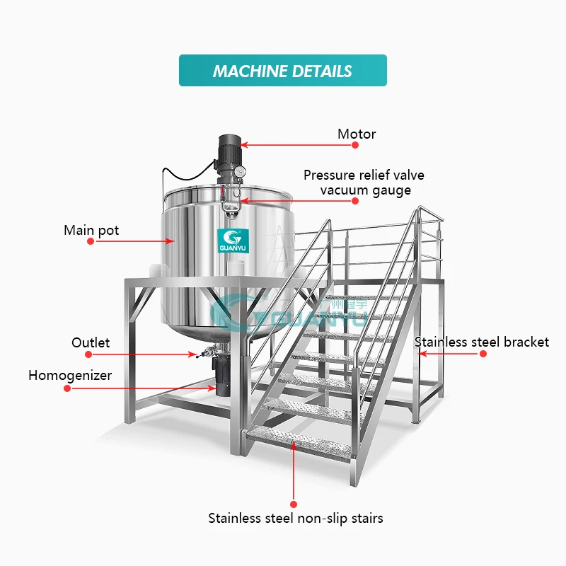 High shear stainless steel 500L 1000L 2000L 5000L  cosmetic homogenizer machine shampoo mixer and homogenizer tank