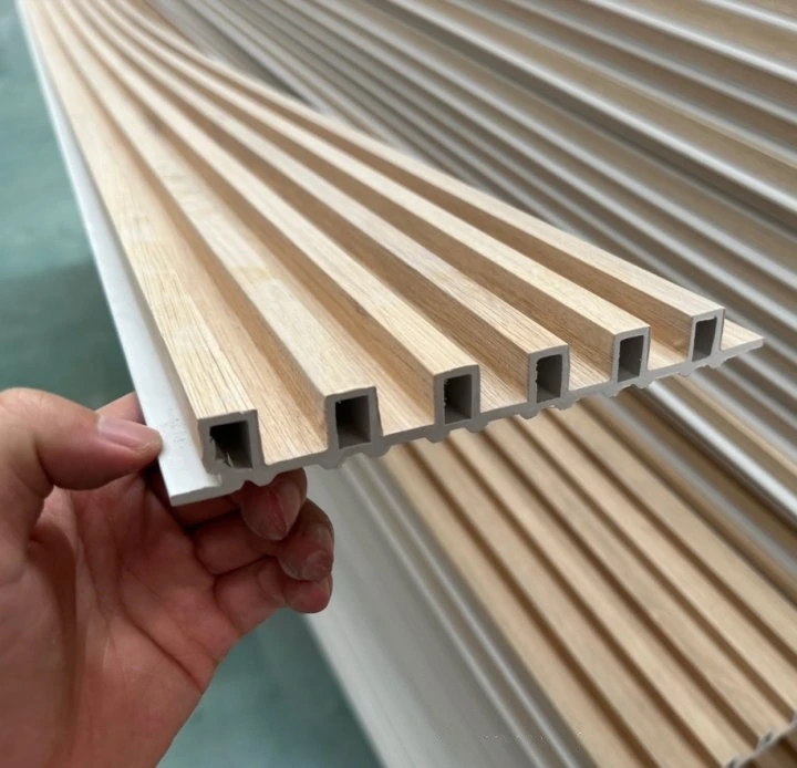 alternative to indoor Wood Grain ceiling panel lambrin PVC interior Fluted Wall Panel Wpc Designs for home wall Decoration