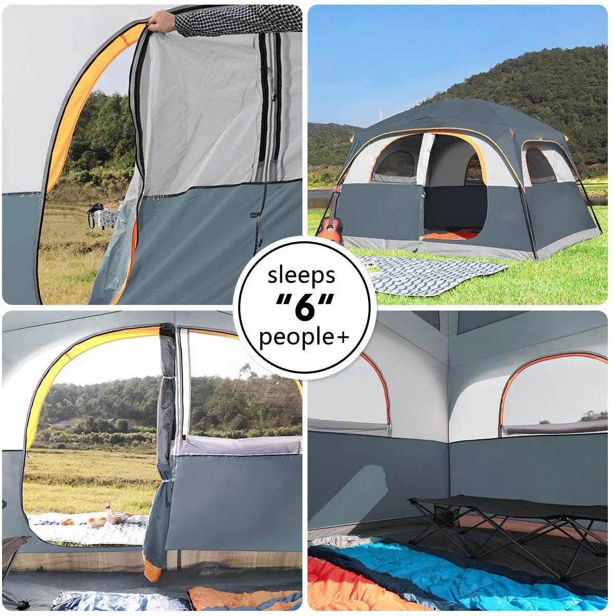 OEM rainfly weather protection Family Camping Tent 6 person Easy Setup mesh for ventilation hiking fishing outdoor camping tents