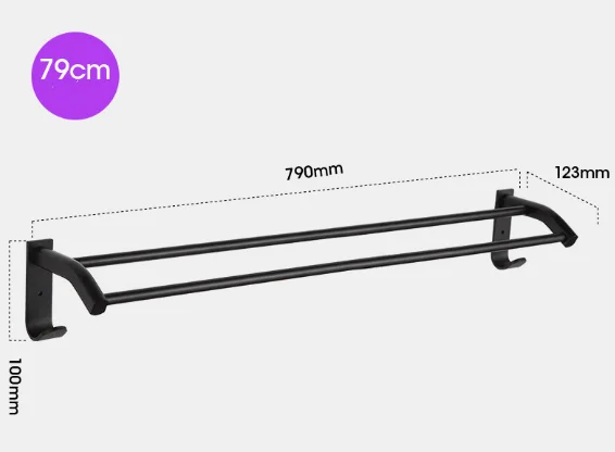 New Wall Mount Bathroom Accessory Aluminum Black Double Towel Bar Towel Rod Towel Rail with Hook