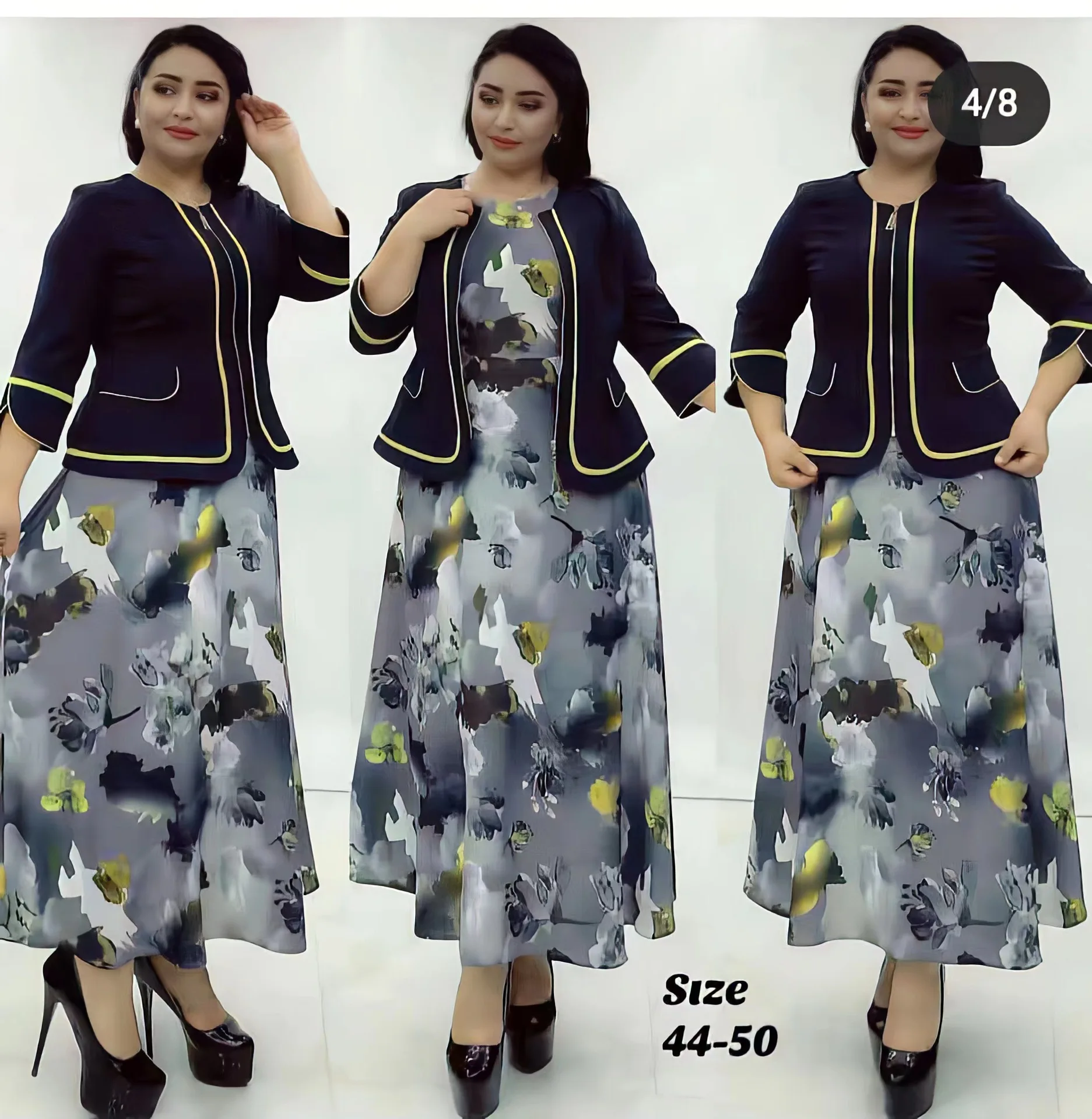 2023 New Classy Russia design women dress 2 pcs suit good quality coat and dress office suits printed dress with bow coat