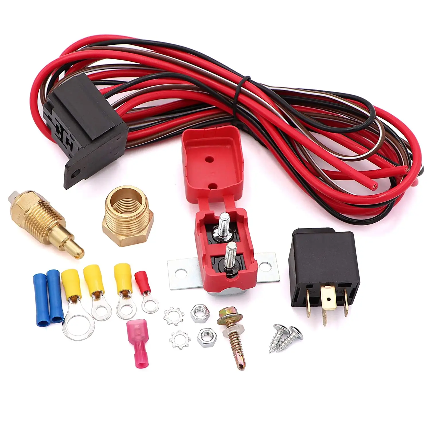 Dual Electric Fan Relay Kit with Thermostat Temperature Switch and Electric Cooling Fan Thermostat Kit 175-185 Degrees