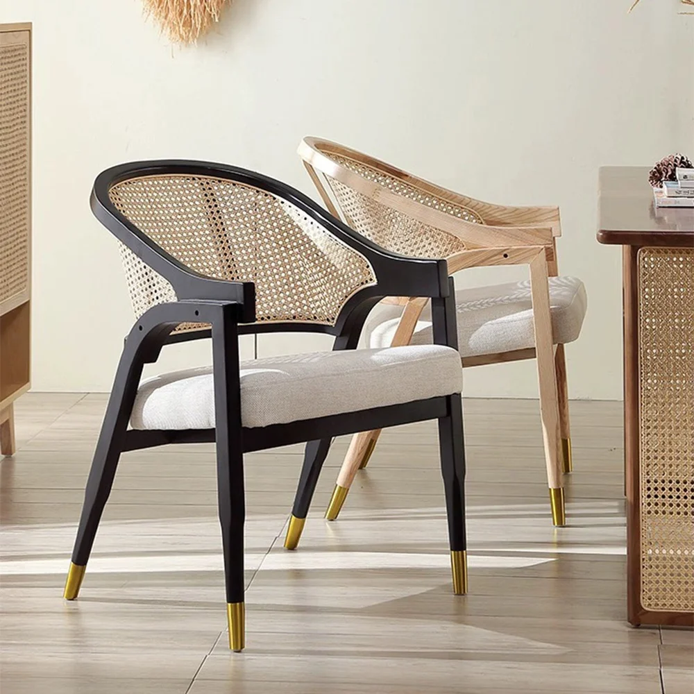 Modern Hotel Home Wooden Home Furniture Rattan Wicker Back with Soft Cushion Wood Kitchen Dining Restaurant Chair