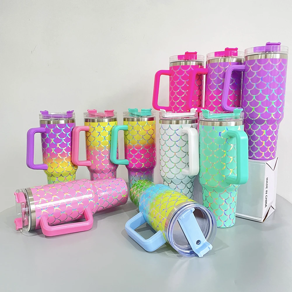 Mermaid Scale Pattern 304 Stainless Steel Coffee Cup 3 colors ombre vacuum insulated drinking tumblers for girl gift