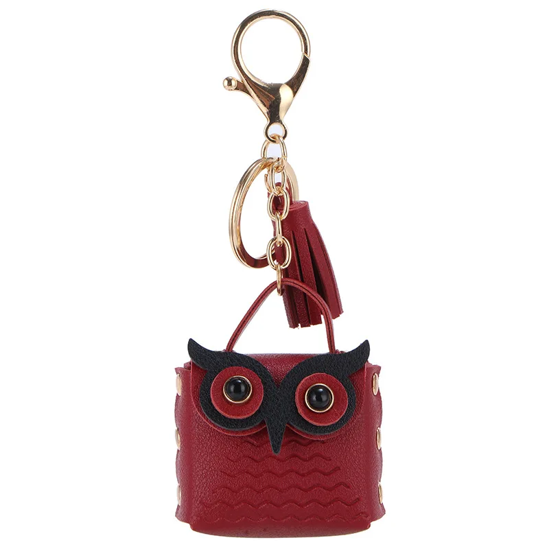 New Cute PU Leather Coin Purse Tassel Owl Bags Keychain Cartoon Animal Keyring Headset Protective Cover Custom Leather Keychain