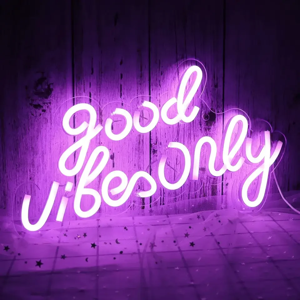Weicao Good Vibes Only Neon Sign Logo Dimmable 5V USB Acrylic GoodVibes Lights Led Signs for Bedroom Living Room Beer Bar
