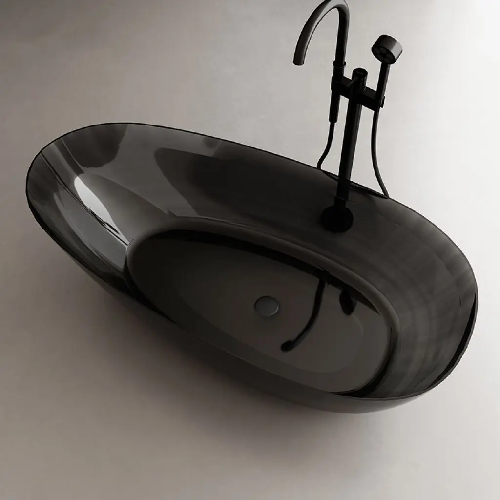 polyester clear bathtub, pure resin cast soaking bath tub, crystal clear resin tub transparent solid surface bath