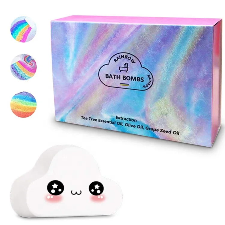 
New Product Custom Packaging Funny Rich Bubble Colorful Cloud Rainbow Fizzy Kids Bath Bomb 