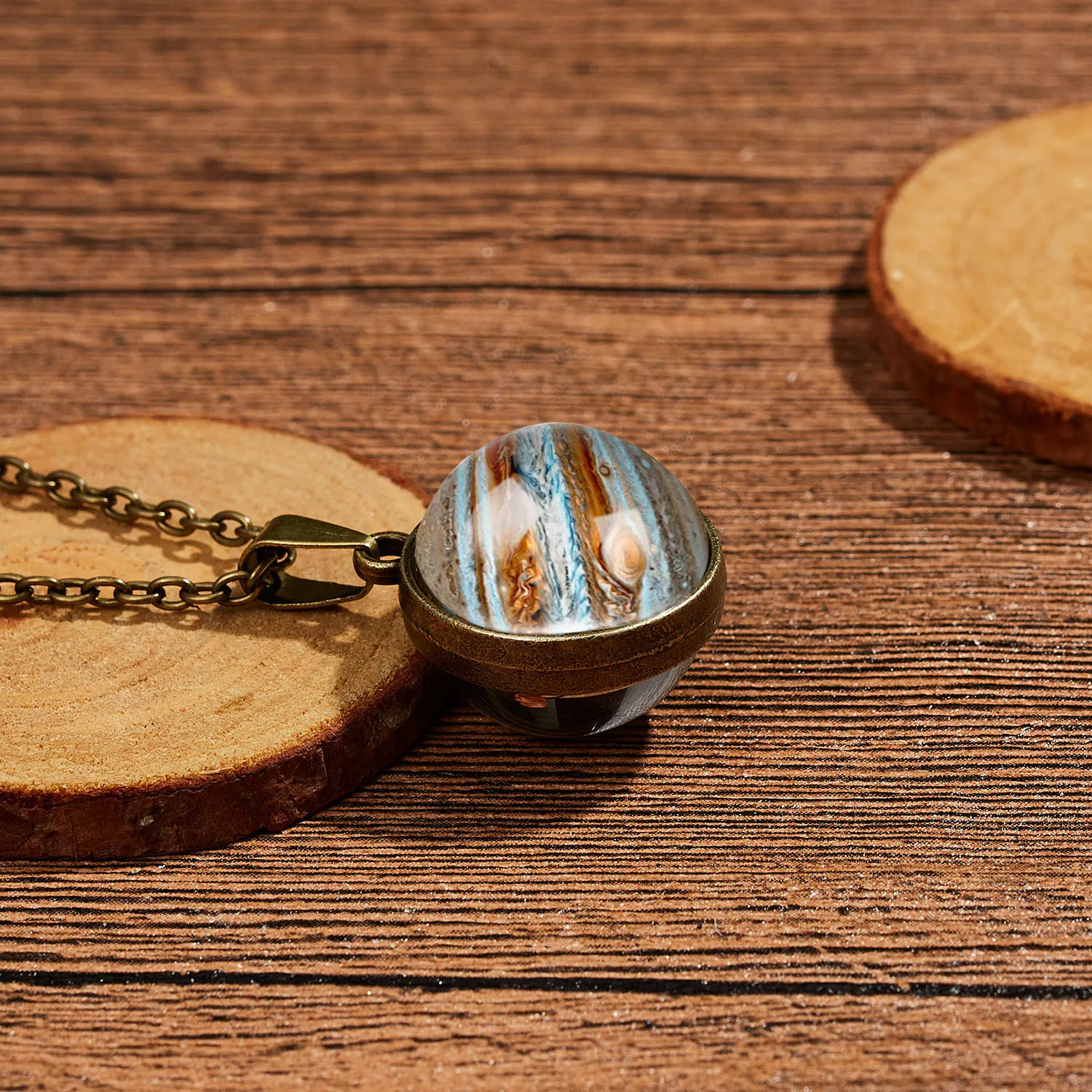 Crystal Ball Universe Mars Earth Saturn Planet Necklace Double Sided Glass Designer Solar System Nebula Galaxy Star Pendant XP