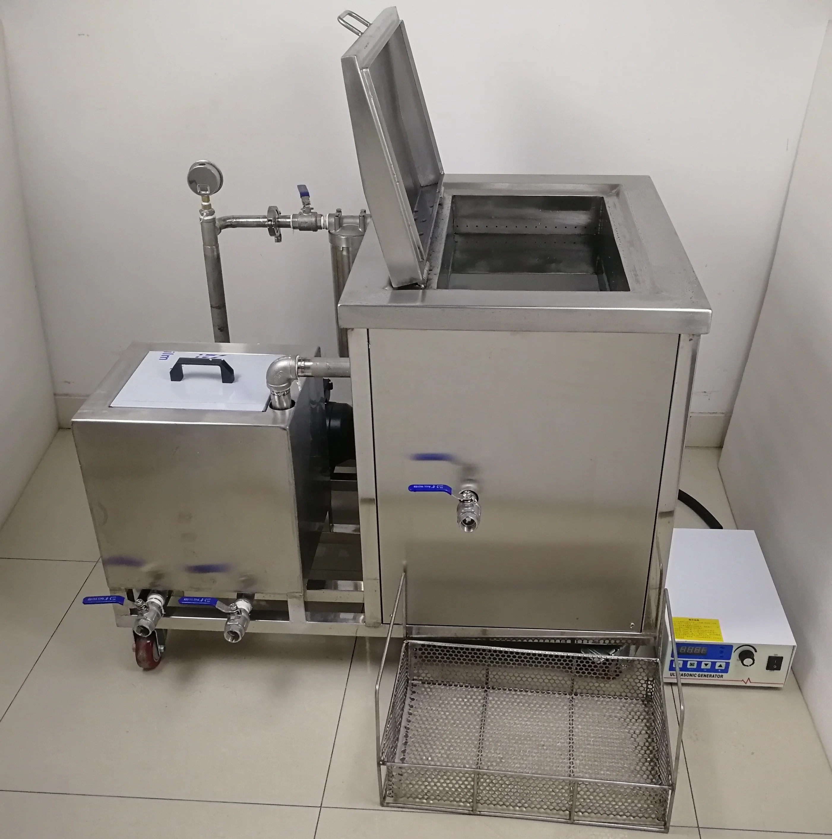 88L Industrial ultrasonic cleaner bath with oil filter degreasing  system for engine parts cleaning