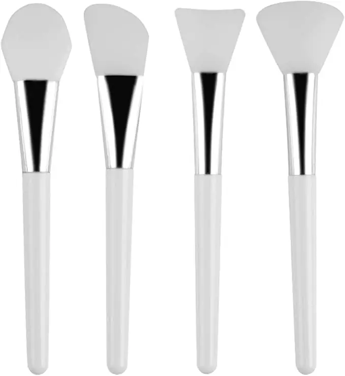 Custom logo fan face masking facial applicator for cosmetic tools white handle clay mud beauty spa makeup silicone mask brushes