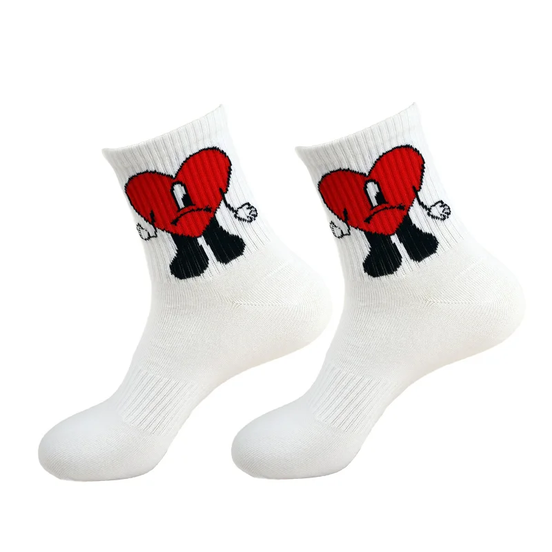 custom logo socks soft breathable Cotton red heart socks bad cute bunny Pattern sports words crew socks