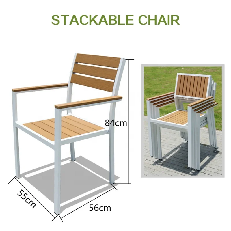 Hot Sale Aluminum Outdoor Furniture Cafe Restaurant Garden Plastic Wood Dining Chairs Tables