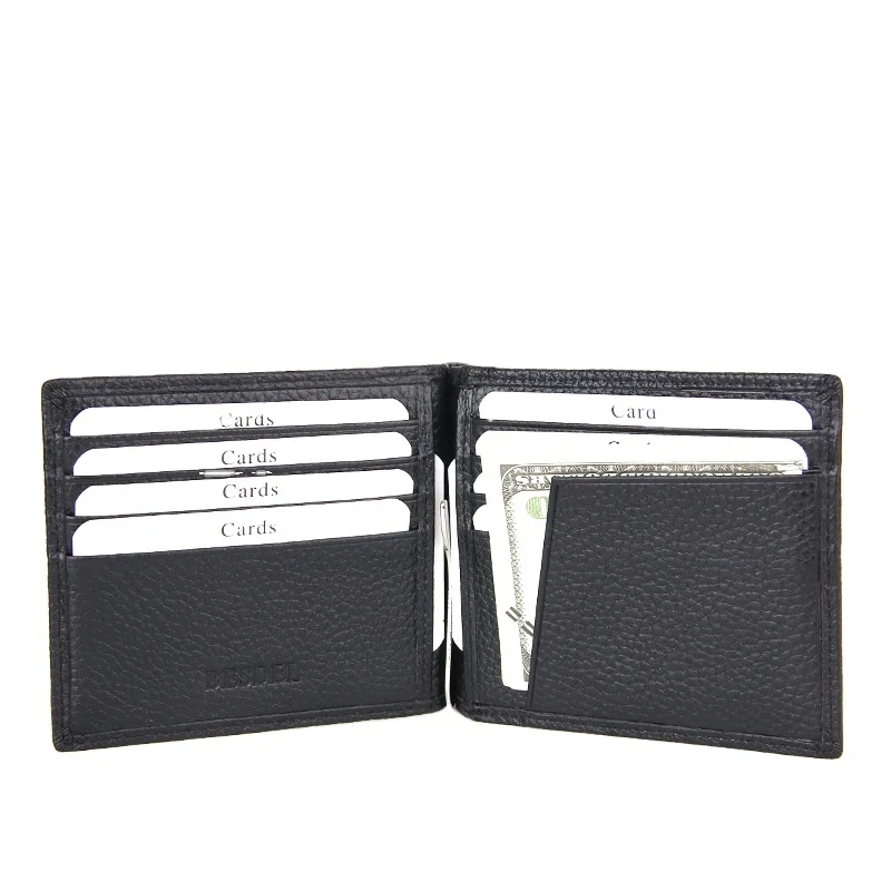 Genuine Leather Metal Money Clip Wallet  Wholesale Spring Money Clip Multi Card Case Holder Bags Purse
