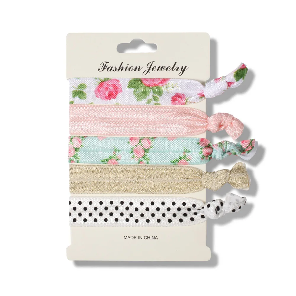 Summer colorful non crease elastic hair band ponytail holder foe rubber band custom print hair ties bracelet accessories