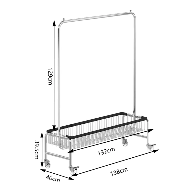 Kainice double layer storage floor hanger clothes organizer rack hotel commercial metal laundry basket cart with wheels