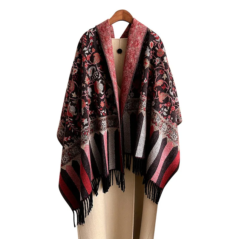 Winter Jacquard Paisley Ethnic Styles Vintage Cashmere Pashmina Long Double Sided Shawl Wrap Tassels Scarf