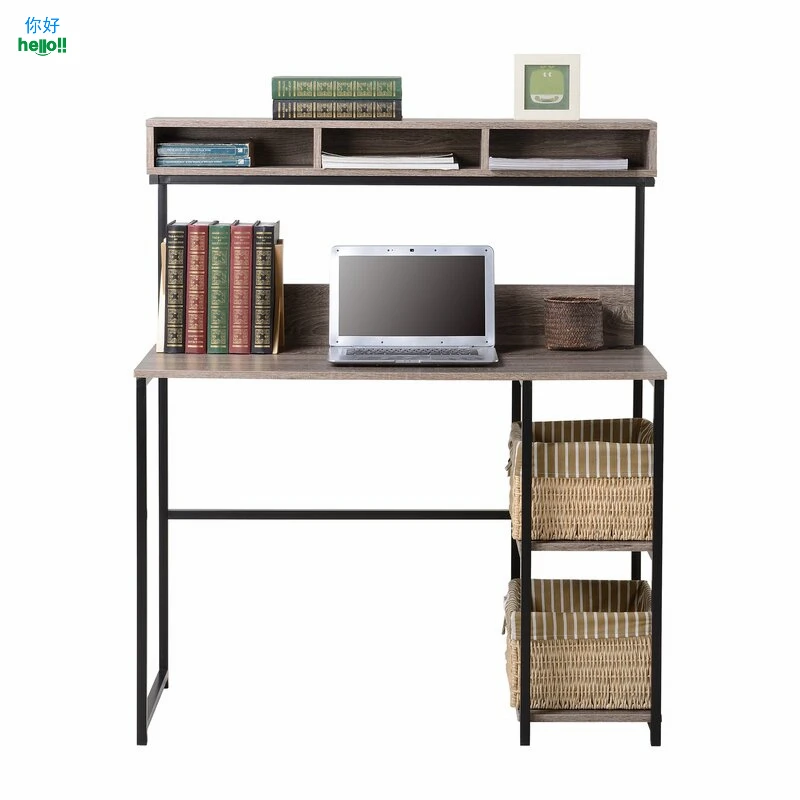 Home Office Wooden Book Studio Writing Table Computer Desk With Shelf Bookshelf