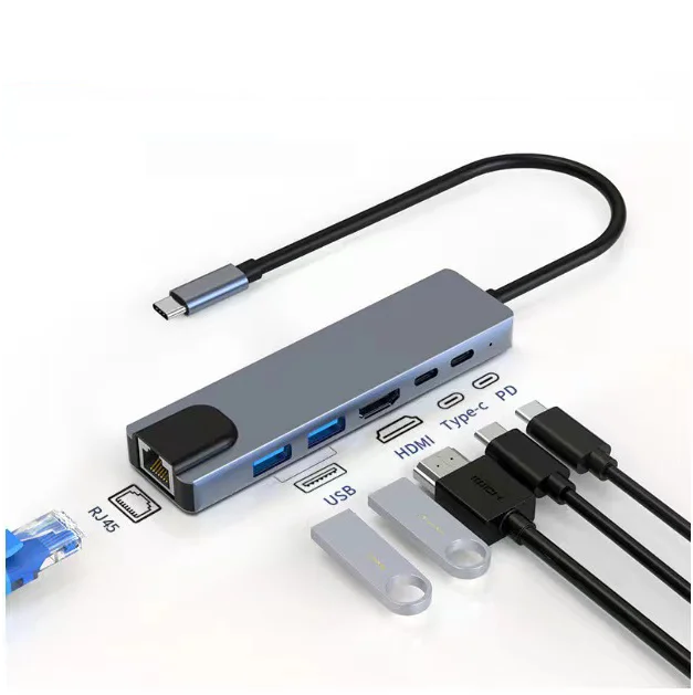 Jasoz 6 in 1 USB C Hub with 4K HDMI RJ45 Lan  USB-C 2 USB 3.0 Ports and PD Power Delivery For MacBook Laptops