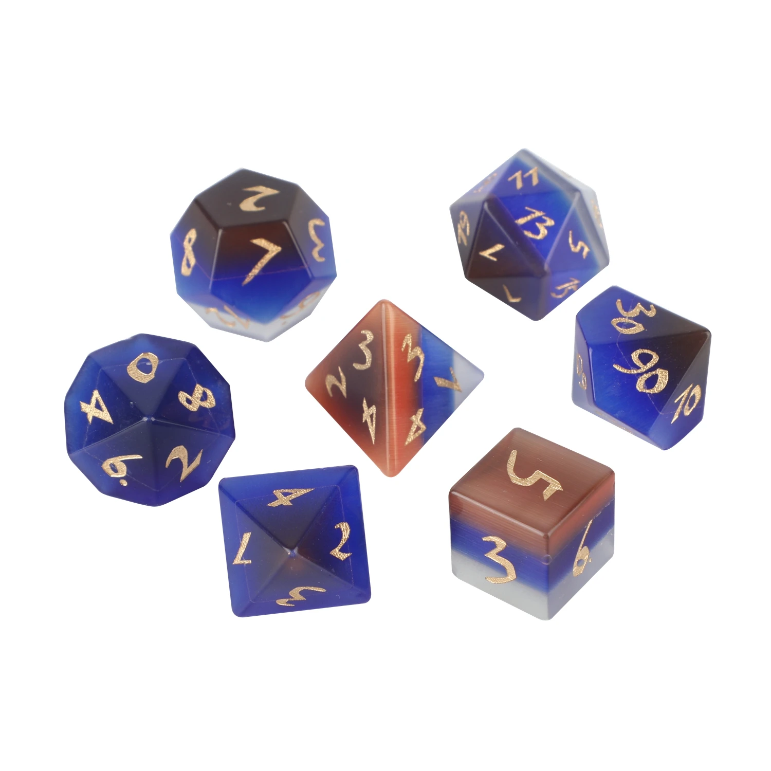 Wholesale Custom Dnd dice carved Pure handmade 3 colors stone  dice set For Board Game Z06