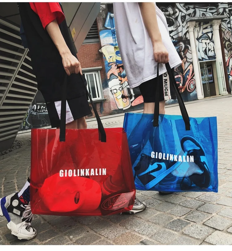 Waterproof Vinyl PVC Neon Shopping Bag Jelly Beach Clear Handbags Custom logo PVC beach bag