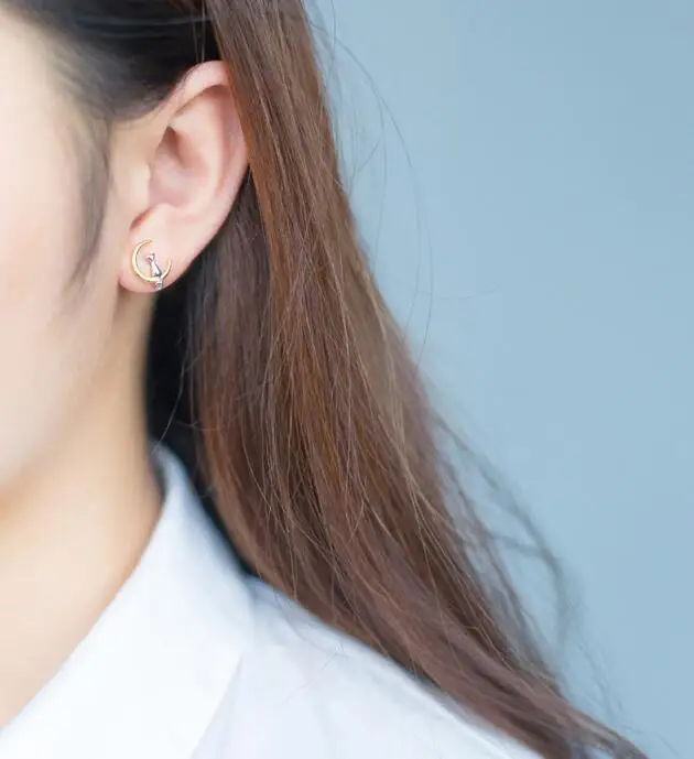 Animal Jewelry 925 Silver Necklace Cat and Moon Pendant Necklace for girls