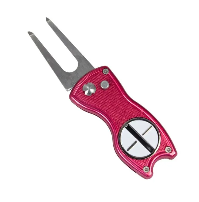 Factory Custom Logo Ball Marker Retractable Switch Blade Golf Divot Tool Bottle Opener Golf Divot Repair